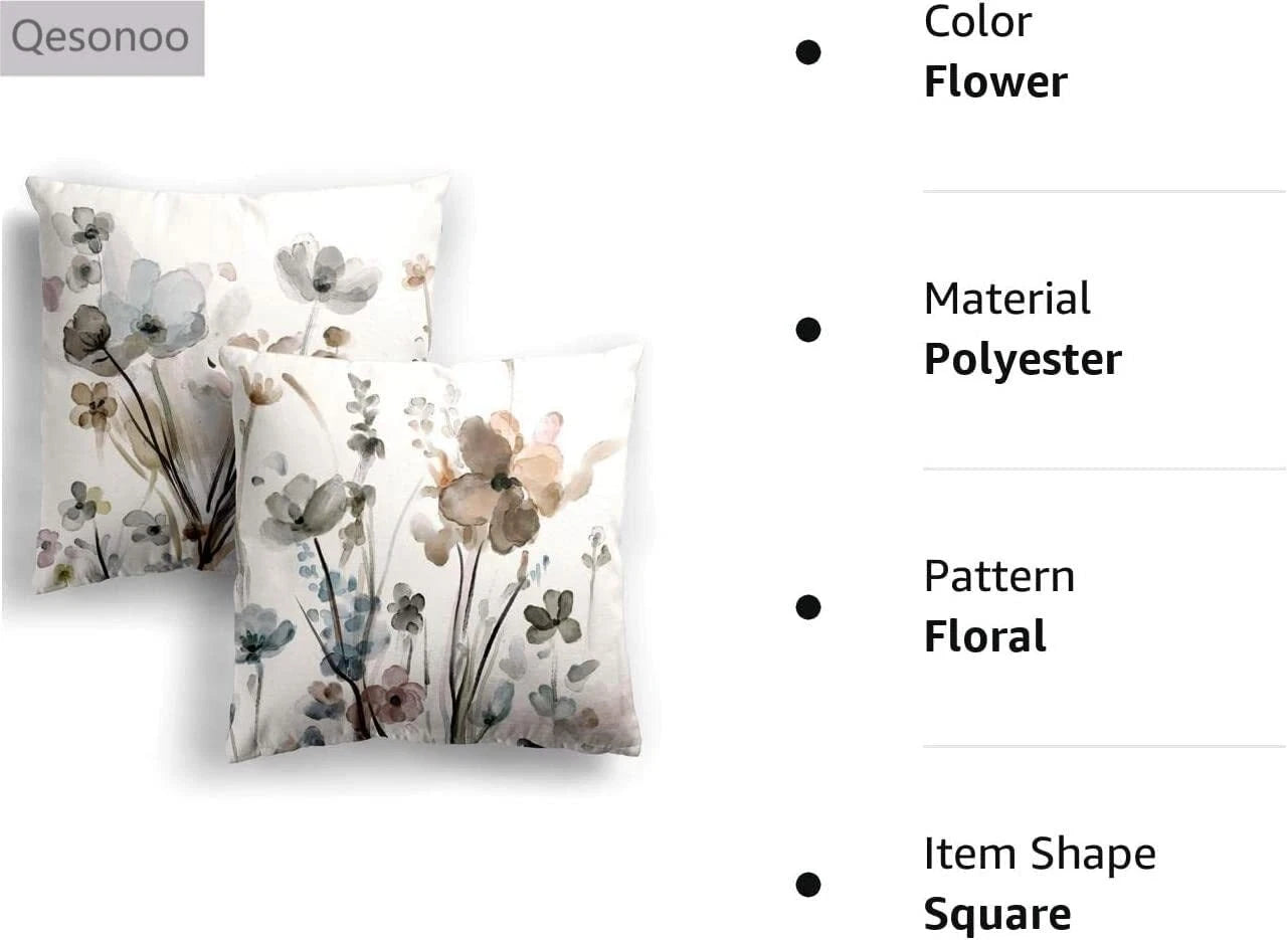 Set of 2 Modern Flowers Decorative Square Pillowcases for Sofa Couch Bedroom