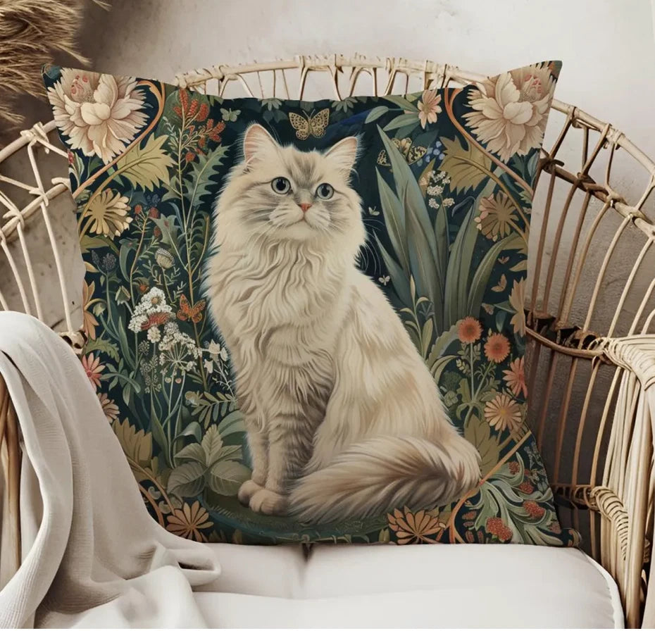Cat Print Pillow Cover Floral Butterfly Print Throw Cushion Case -Sofa Couch Bed