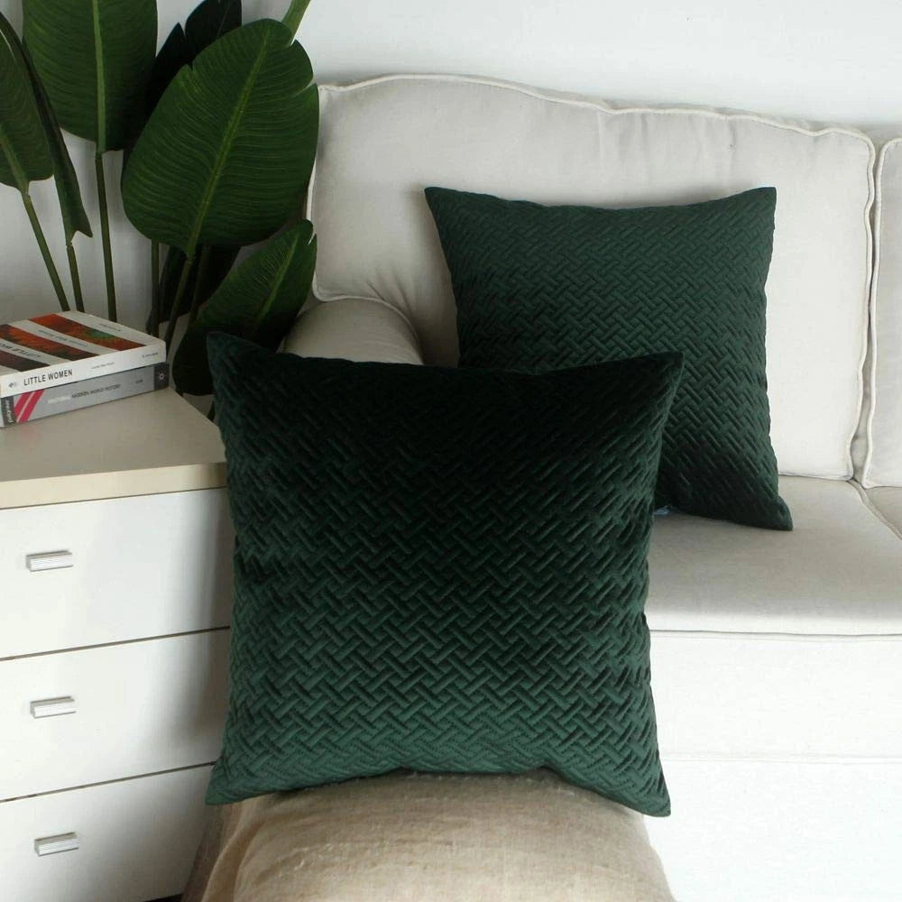 Set of 2, Decorative Velvet Bed Throw Pillow Case, Sofa Soft Quilted Pattern,...