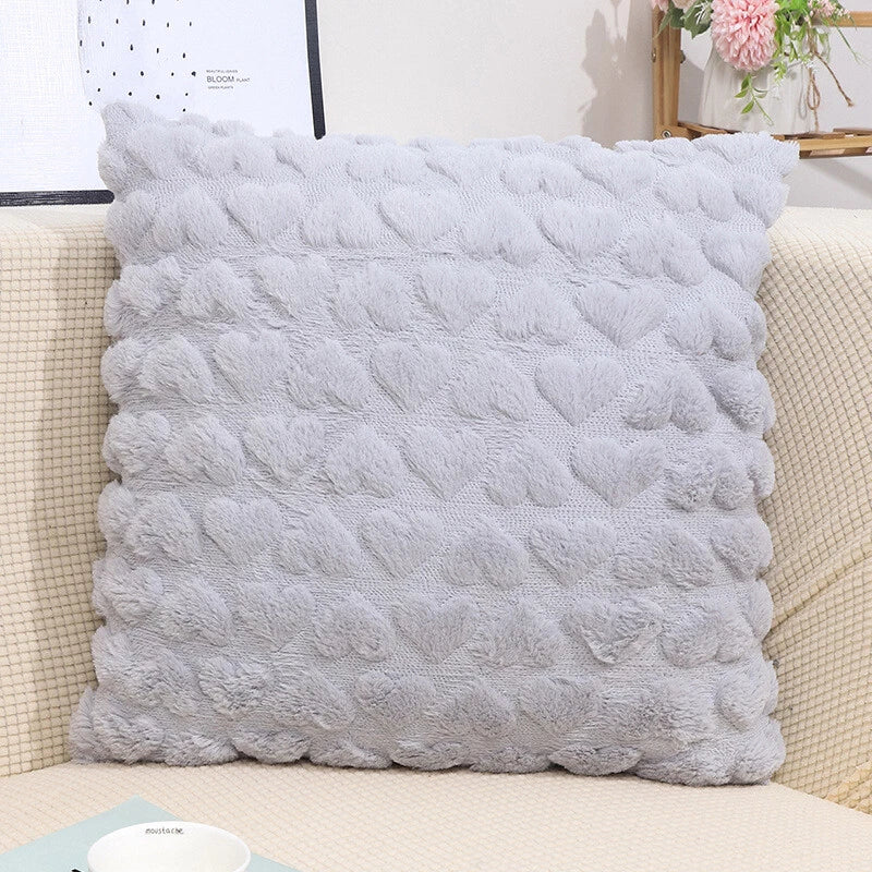 45cm Plush Heart Jacquard Throw Pillow Cover Sofa Car Seat Back Cushion Case