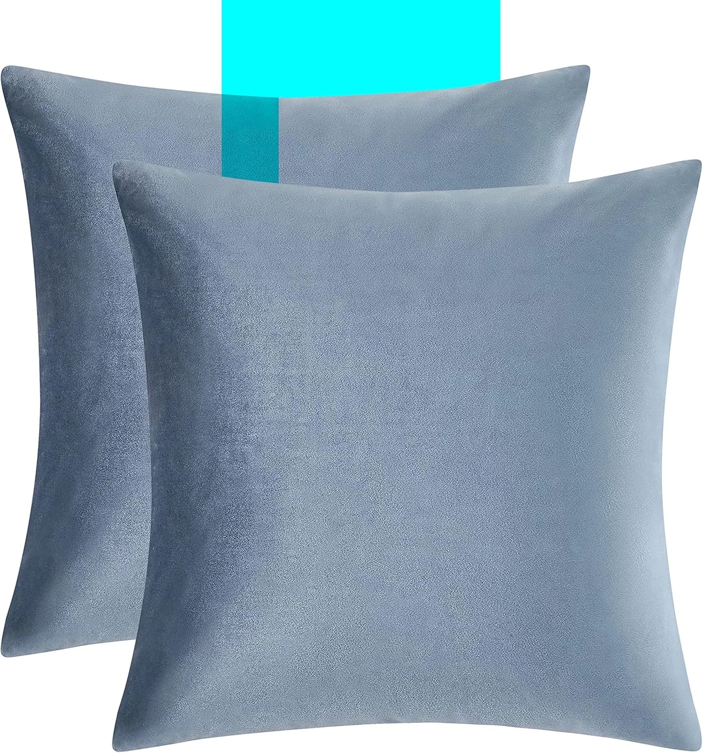 2 Pack 18x18 Velvet Pillow Covers, Stone Blue Couch Cushions