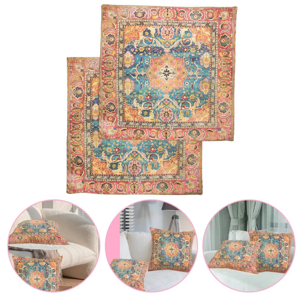 2 Pcs Pillow Case Square Cases Cushion Cover Boho Style Sofa Bed