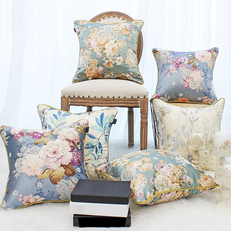 2X Chinese Satin Pillow Case Floral Cushion Covers Sofa Car Bed Home Decor Retro