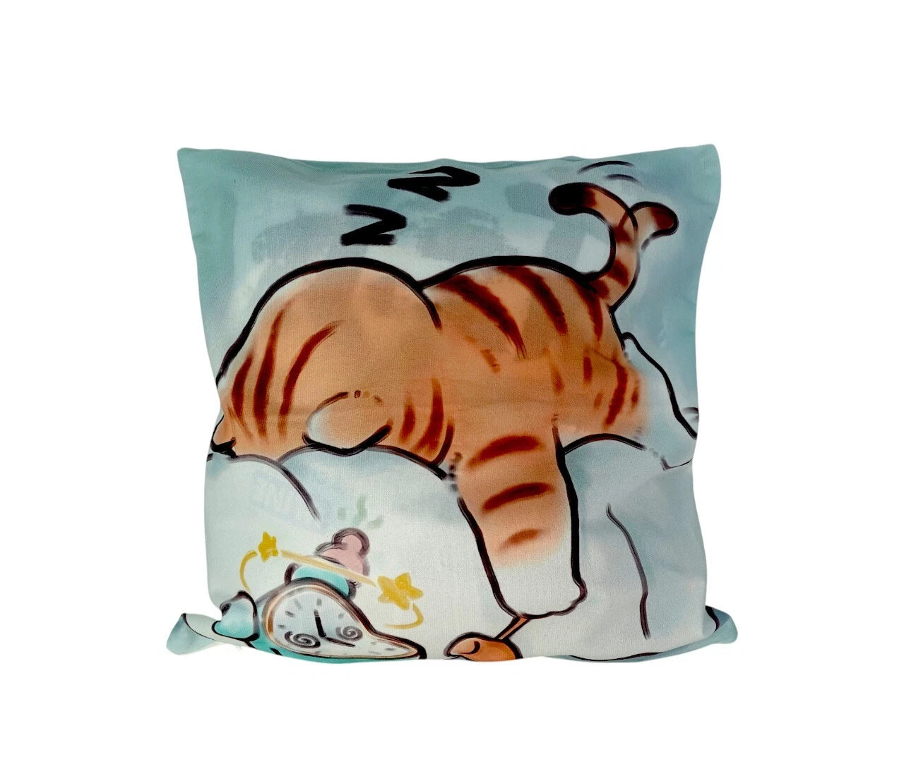 Kitty Cat Cushion Pillow Case Sofa Pillow Covers Zipper Sleepy Cat Clock Printed