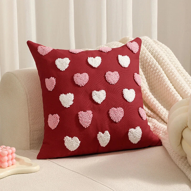 Embroidered Love Heart Cushion Cover Tufted Pillow Case Bed Sofa Home Decoration