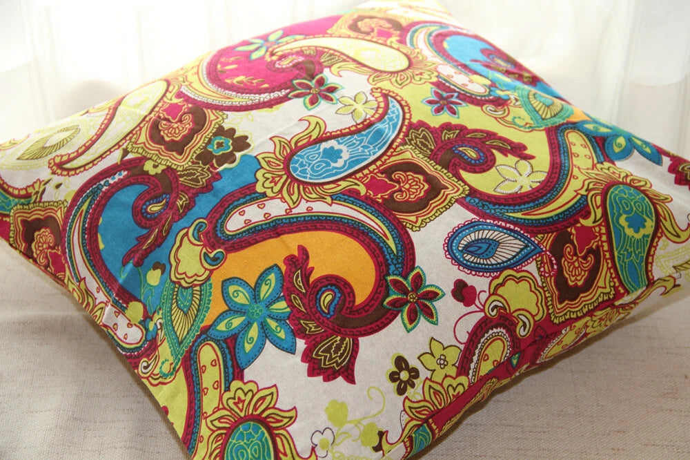 2 pcs Pillow Case Cotton Linen Paisley Sofa Bedding Decor Square Cushion Cover