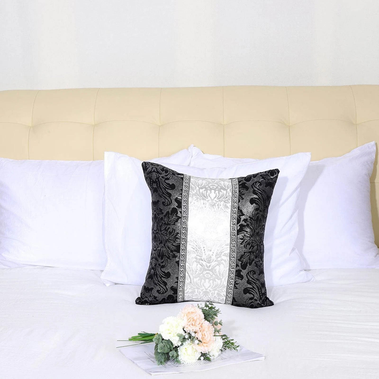 Soft Throw Pillow Case for Sofa Decorative Cushion Cover Room, Black & Silver