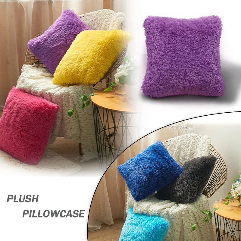Fluffy Faux Fur Shaggy Pillow Case Plush Cushion Cover Sofa Bed Home Decor 17"