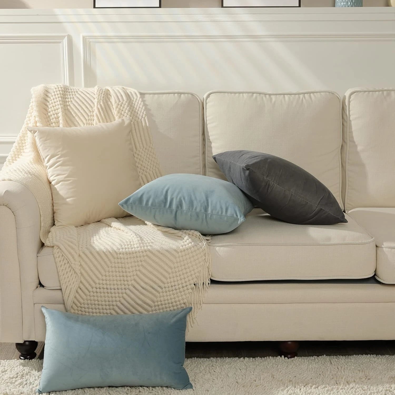 Super Soft Velvet Square Throw Pillow Covers for Bed Couch Sofa Bench, 18 X 18