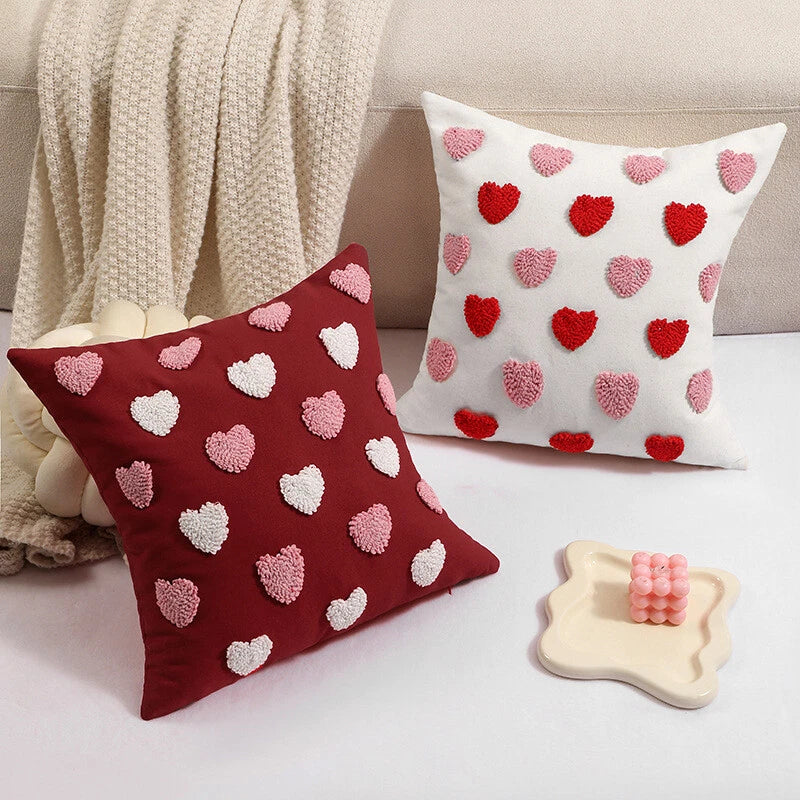 Embroidered Love Heart Cushion Cover Tufted Pillow Case Bed Sofa Home Decoration