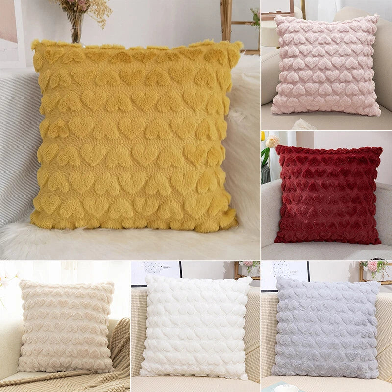 45cm Plush Heart Jacquard Throw Pillow Cover Sofa Car Seat Back Cushion Case