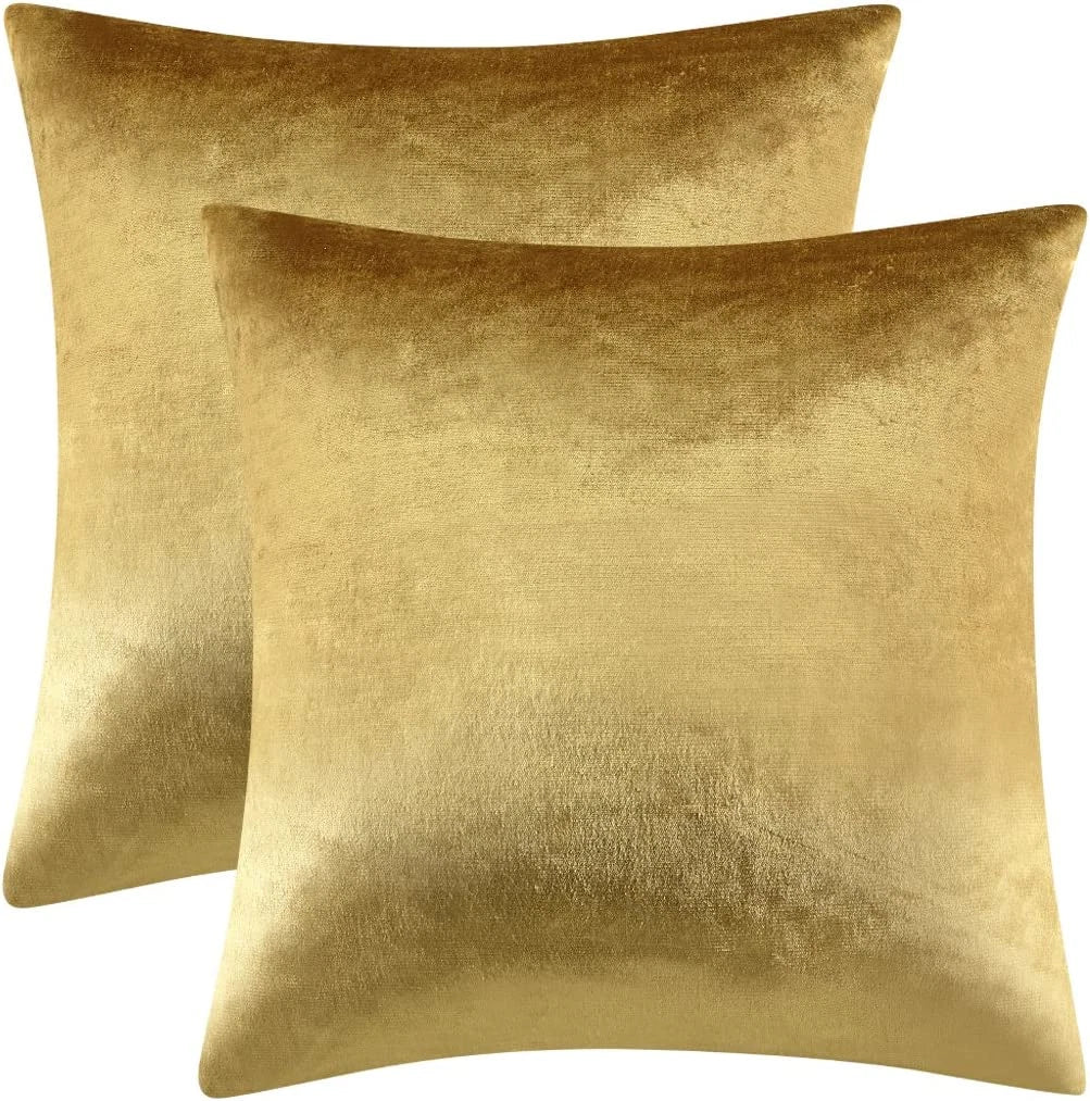 2 Pack Gold Velvet Throw Pillow Covers 18x18 for Couch Sofa Bed Cushion Decor