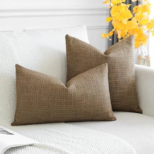 Pack of 2 Throw Pillow Covers 18x18 Inch Linen Coffee Brown Pillowcases