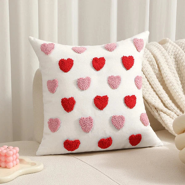 Embroidered Love Heart Cushion Cover Tufted Pillow Case Bed Sofa Home Decoration