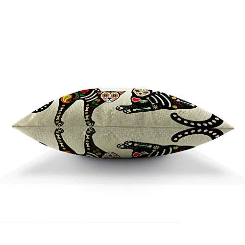 Cat 18x18 Inch Pillow Case Sugar Skull Black 18" x 18" (Pack of 1) Multi-a23