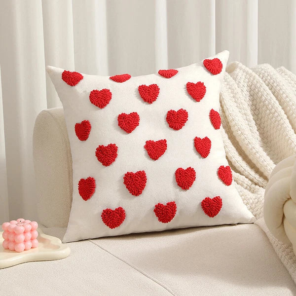 Embroidered Love Heart Cushion Cover Tufted Pillow Case Bed Sofa Home Decoration