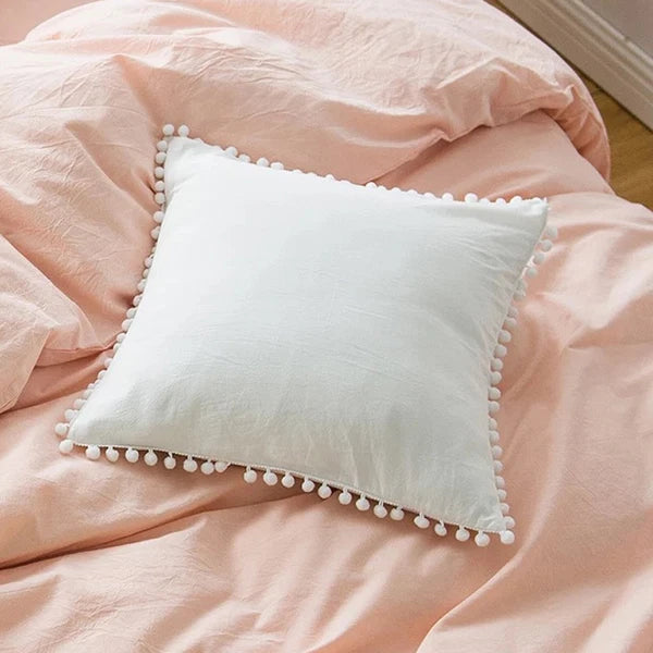 Nordic Style Pom-pom Washed Cotton Pillowcase Throw Pillow Case Sofa Cushion