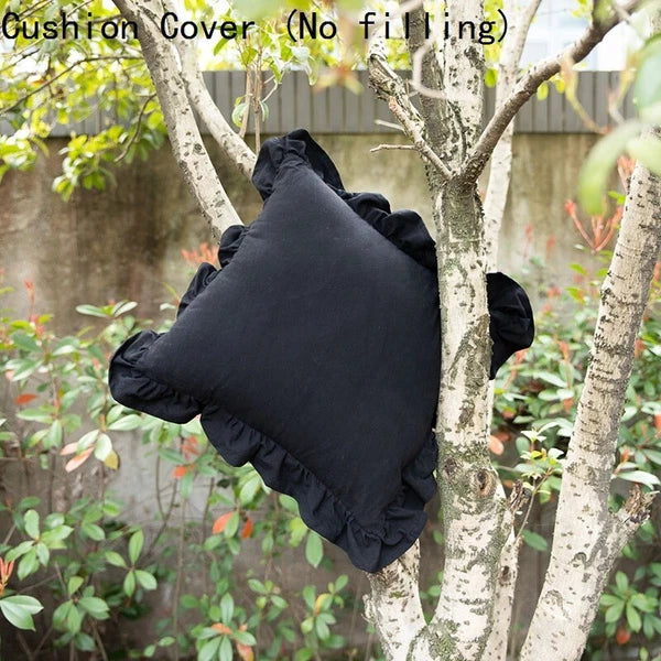 2X Cotton Cushion Cover Home Sofa Bed Living Room Decor Ruffled Solid Soft 45cm