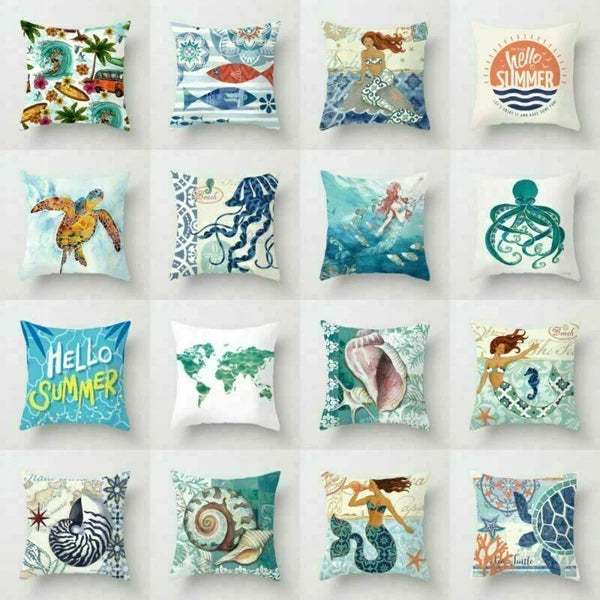 18" Retro Sea Animal Pillow Case Cover Throw Cushion Decor Polyester Sofa Home