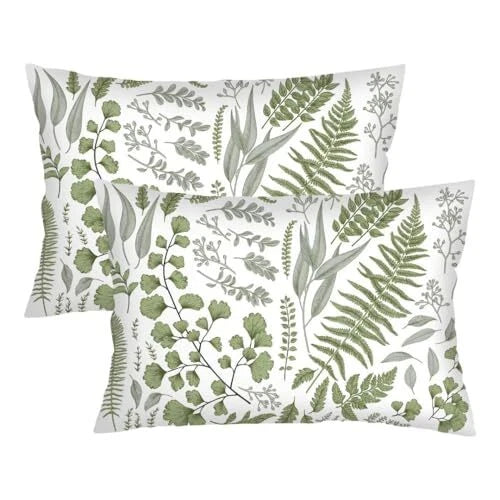 Throw Pillow Cover Queen Size Set of 2,Sage Leaf Plant Lumbar Pillow Case Green