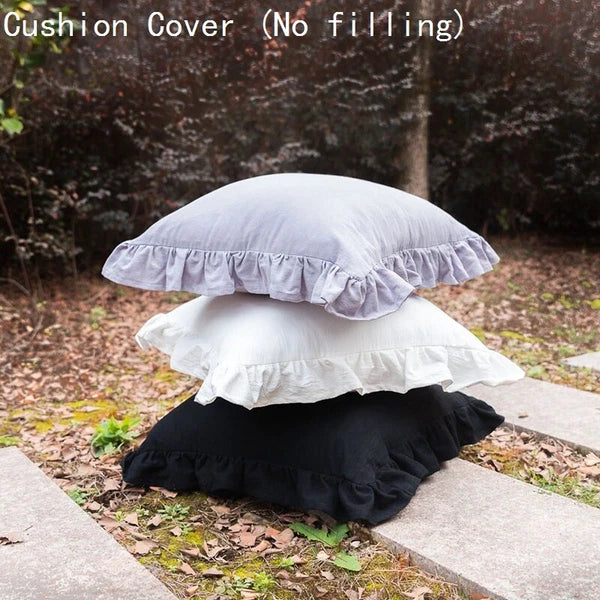 2X Cotton Cushion Cover Home Sofa Bed Living Room Decor Ruffled Solid Soft 45cm