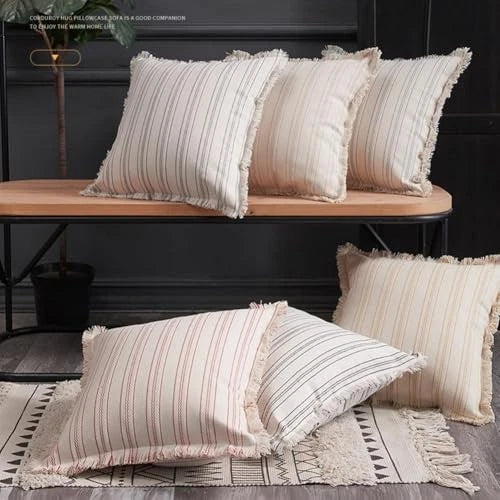 Set of 2 Canvas Sofa Couch Decor Pillow Covers 18x18 in, Bed Stripe Red