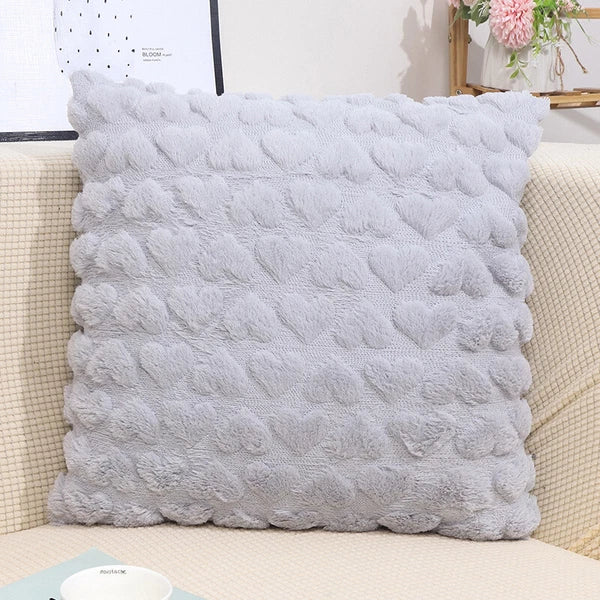 45cm Plush Heart Jacquard Throw Pillow Cover Sofa Car Seat Back Cushion Case