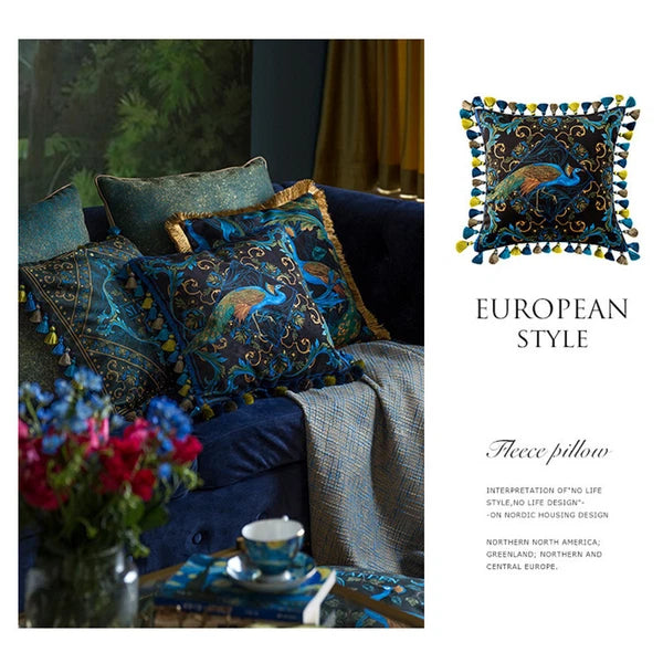 Luxury 18x18in Royal Peacock Velvet Throw Pillow Covers Sofa Bed Cushion Covers