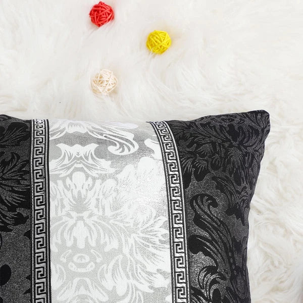 Soft Throw Pillow Case for Sofa Decorative Cushion Cover Room, Black & Silver