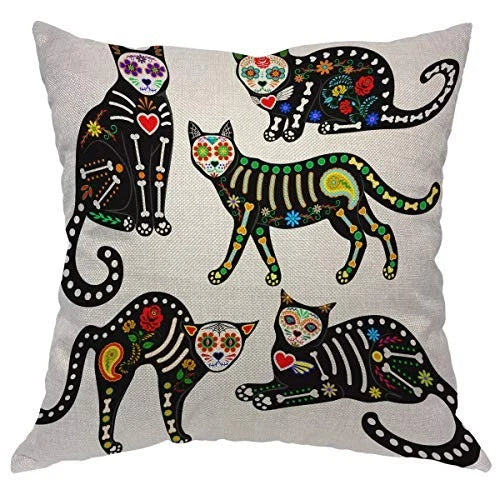 Cat 18x18 Inch Pillow Case Sugar Skull Black 18" x 18" (Pack of 1) Multi-a23