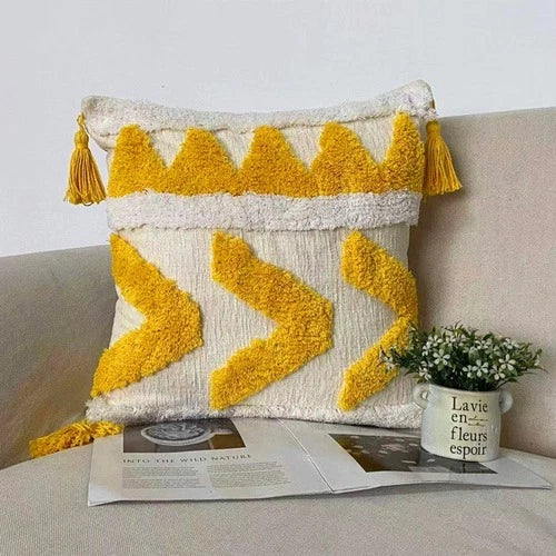 Cushion Cover Moroccan Tufted Tassel Throw Pillow Cover Macrame Pillow Case Sofa