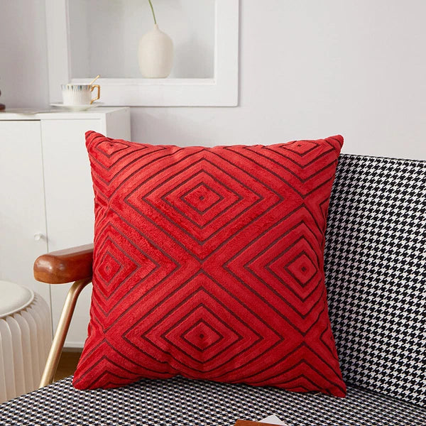 Pillowcase Cushion cover Check pattern Leisure Flocking Home Decoration Sofa #
