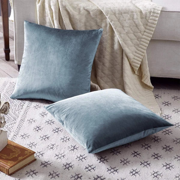 2 Pack 18x18 Velvet Pillow Covers, Stone Blue Couch Cushions