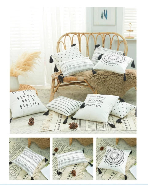 Cotton Linen With Tassels Sofa Cushion Cover Waist Pillowcase Home Decor 18" UK
