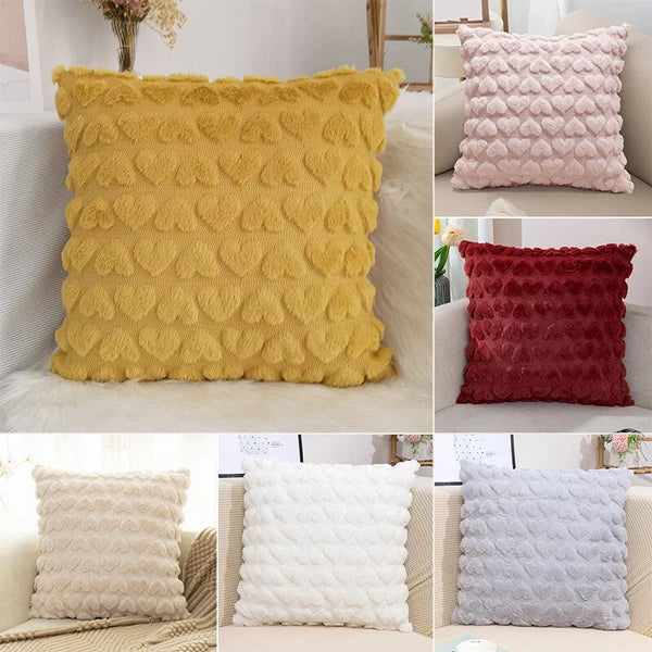 Plush Heart Jacquard Throw Pillow Cover Sofa 45cm Car Seat Back Cushion Case HOT
