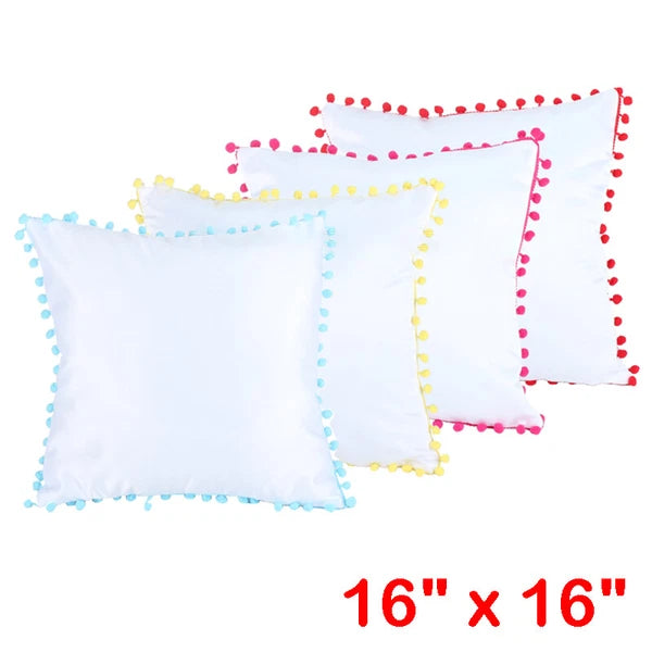 10Pcs Sublimation Blank Throw Pillow Covers Sofa Cushion Cases with Ball 16"x16"