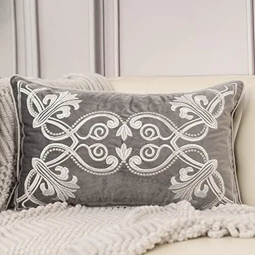 12 x 20 Inch European Cushion Cover Luxury Velvet Home 12" x 20" Grey