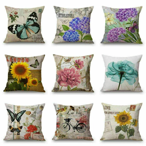 Gift Flower Bed Cushion Retro 18" Sofa Car Waist Pillow Cover Case