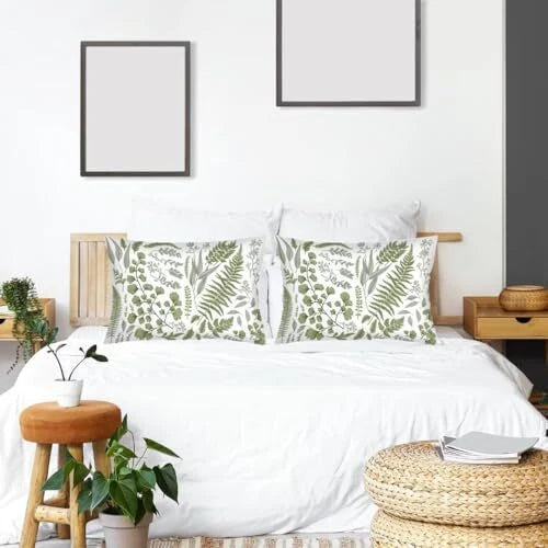 Throw Pillow Cover Queen Size Set of 2,Sage Leaf Plant Lumbar Pillow Case Green