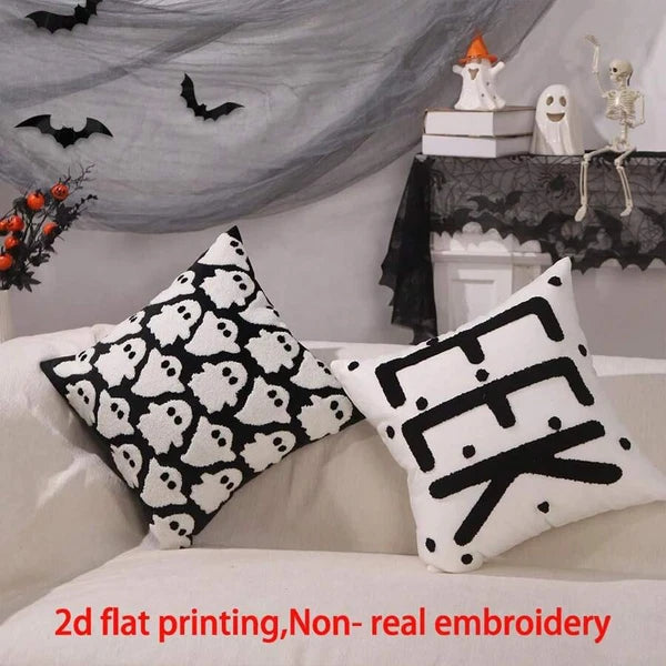4pcs Halloween Pillow Case 18"X18" Black White Decorative Cushion Cover for Home