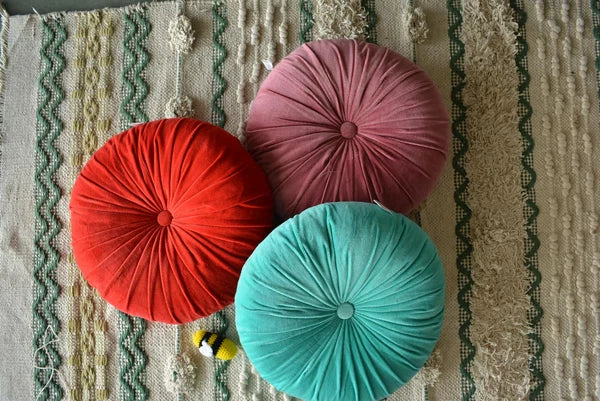 Pumpkin Round Pillow Sofa Cushion Velvet Pleated Round Cushion Seat Throw Pillow