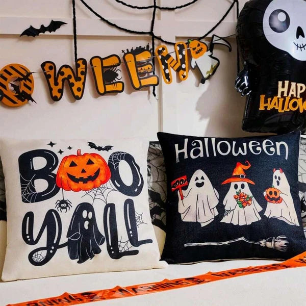 4pcs Halloween Pillow Case 18"X18" Black White Decorative Cushion Cover for Home