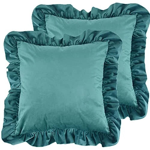 Velvet Ruffle Throw Pillow Covers Couch Set of 2 Decorative Pillowcases with ...