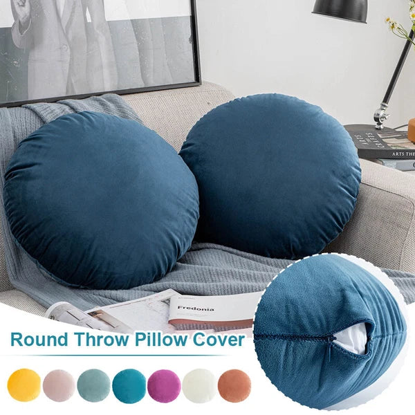 45cm Solid Color Round Cushion Cover Soft Velvet Pillowcase Sofa Bed Decor Props