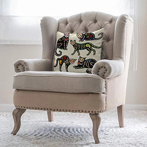 Cat 18x18 Inch Pillow Case Sugar Skull Black 18" x 18" (Pack of 1) Multi-a23