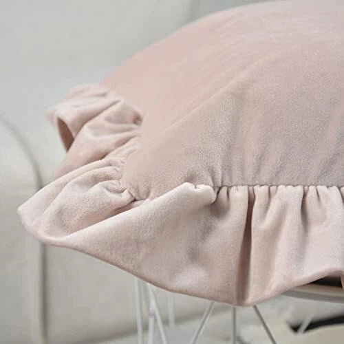 Velvet Ruffle Throw Pillow Covers Couch Set of 2 Decorative Pillowcases with ...