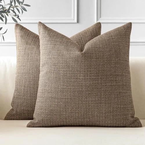 Pack of 2 Throw Pillow Covers 18x18 Inch Linen Coffee Brown Pillowcases