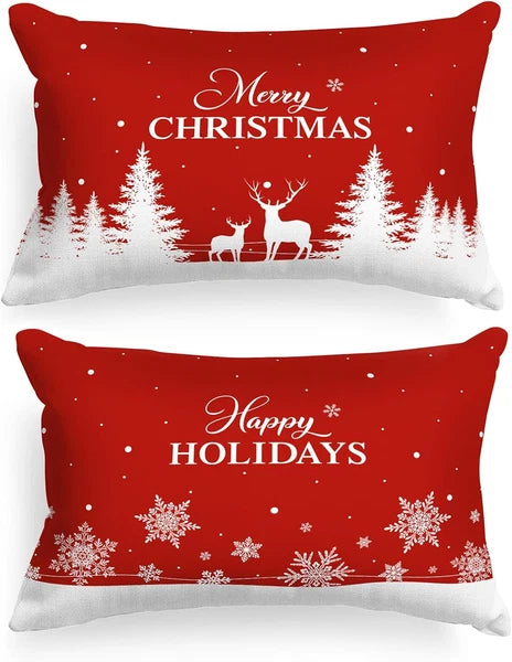 Christmas Queen Pillowcase 20X30 Set of 2, Red Christmas Tree Snowflake Lumbar P