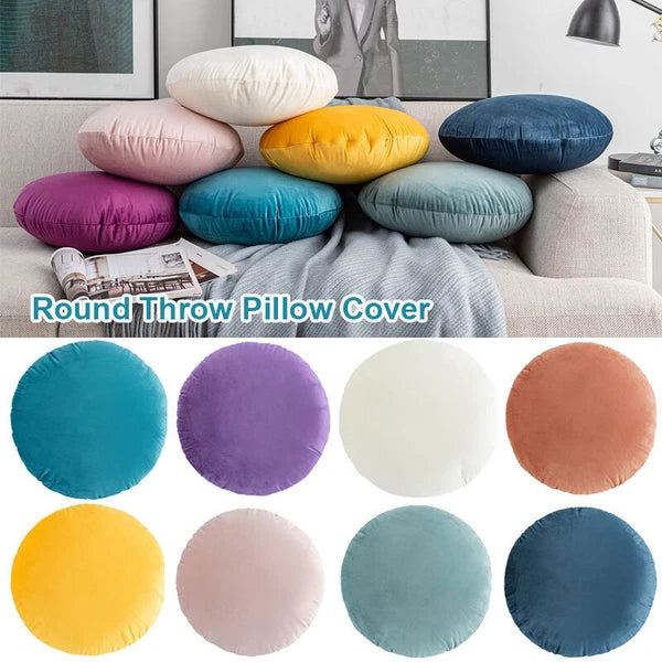 45cm Solid Color Round Cushion Cover Soft Velvet Pillowcase Sofa Bed Decor Props