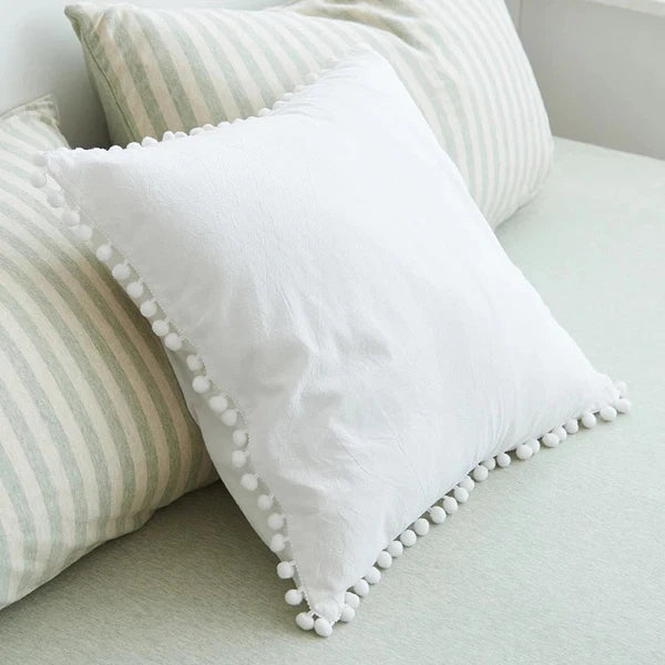 Nordic Style Pom-pom Washed Cotton Pillowcase Throw Pillow Case Sofa Cushion